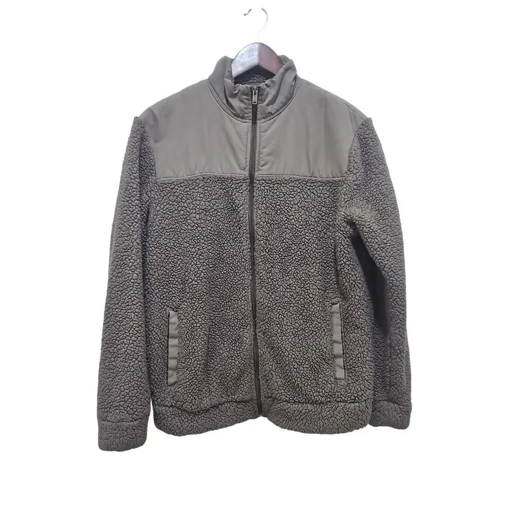 Old Navy Pieced-Yoke Teddy Fleece Jacket Brown Cozy Winter Casual Men's Size M